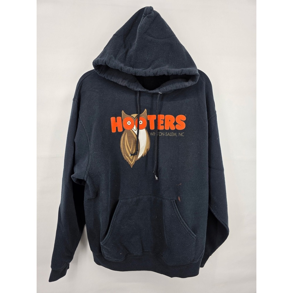 Jerzees NuBlend Hooters Winston-Salem NC Hoodie Mens Large Black Pullover Top
